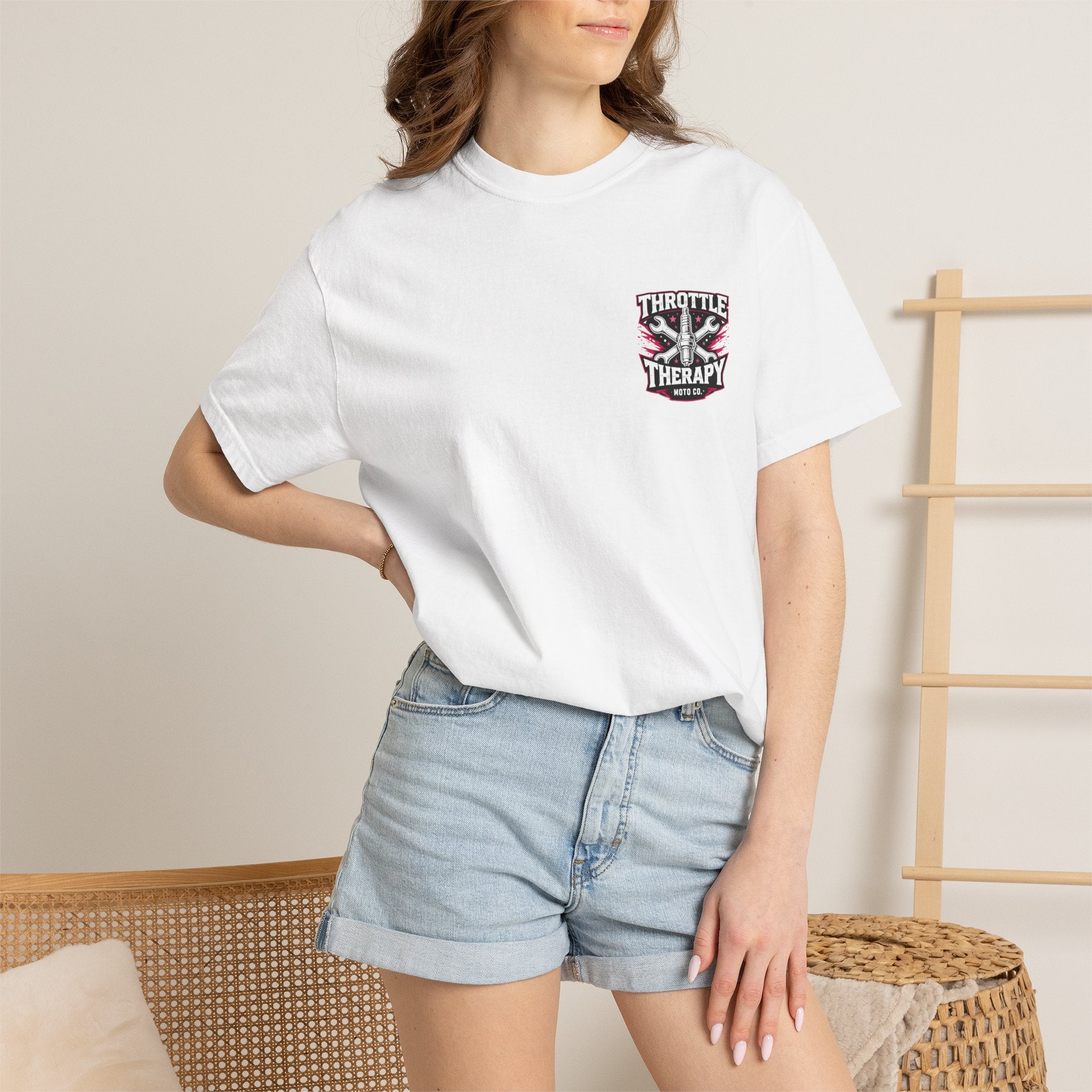 Throttle Therapy Moto T-shirt White/Hot Pink
